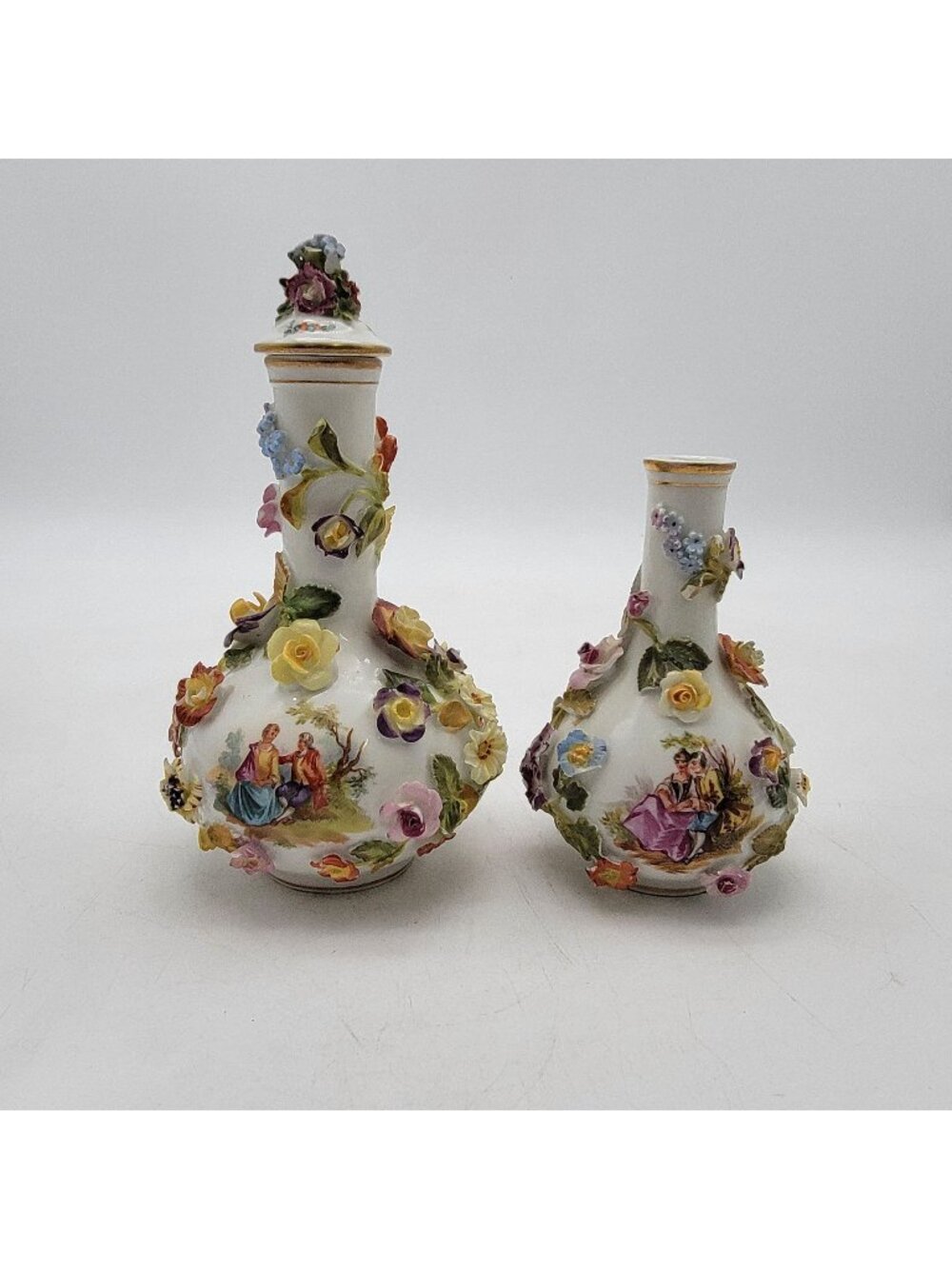Set Of 2 Antique Meissen-Style Porcelain Covered Jar & Vase Carl Thieme Dresden